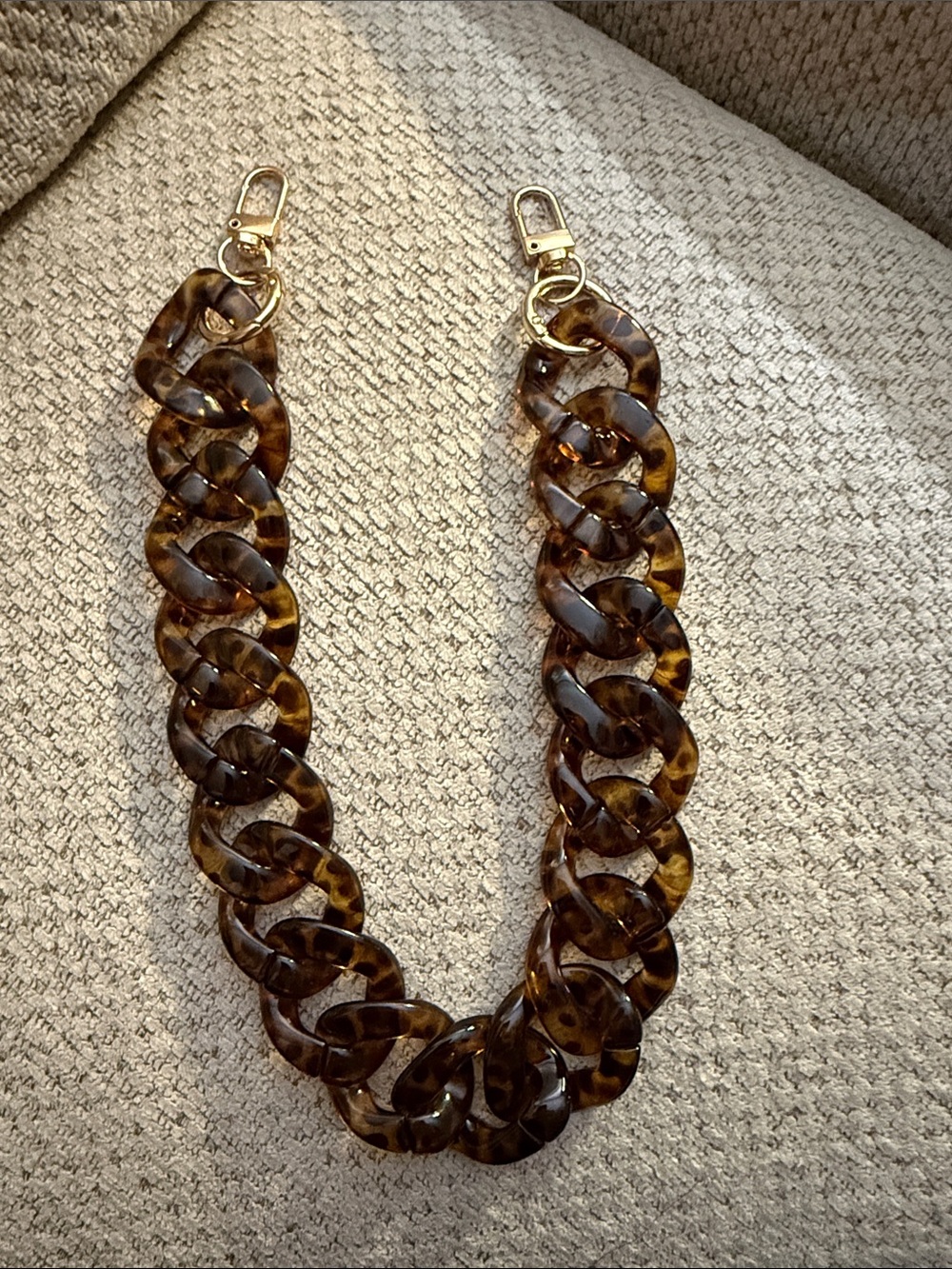 Tortoiseshell Bag Chain Link with Gold Hardware